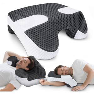SAHEYER Side Sleeper Pillow with Arm Holes, 2 in 1 Shoulder Relief System for Rotator Cuff Pain, Memory Foam Pillow for Adults with 3 Arm Place Hole, Dark Black