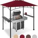 FAB BASED 5x8 Grill Gazebo, All-Weather Steel Construction, Double Tiered & Resistance Canopy Roof, Metal Serving Shelves, 2 LED and Bottle Opener for Patio, Backyard, BBQ (Burgundy)
