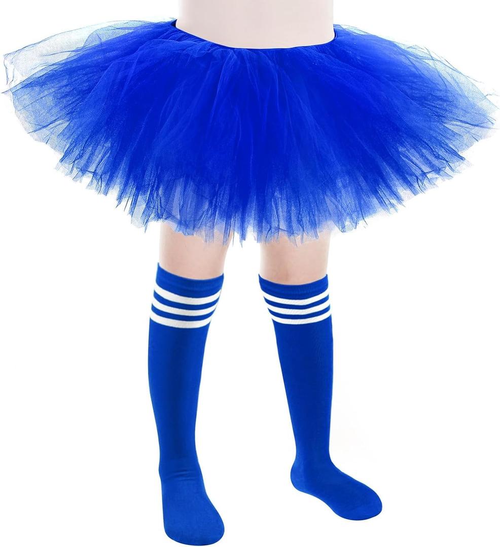 Zhanmai 5 Layered Tutu Skirt for Kids Tulle Tutu Skirt with Tube Socks Princess Runners Costumes Cosplay for Girls Kids (Dark Blue)