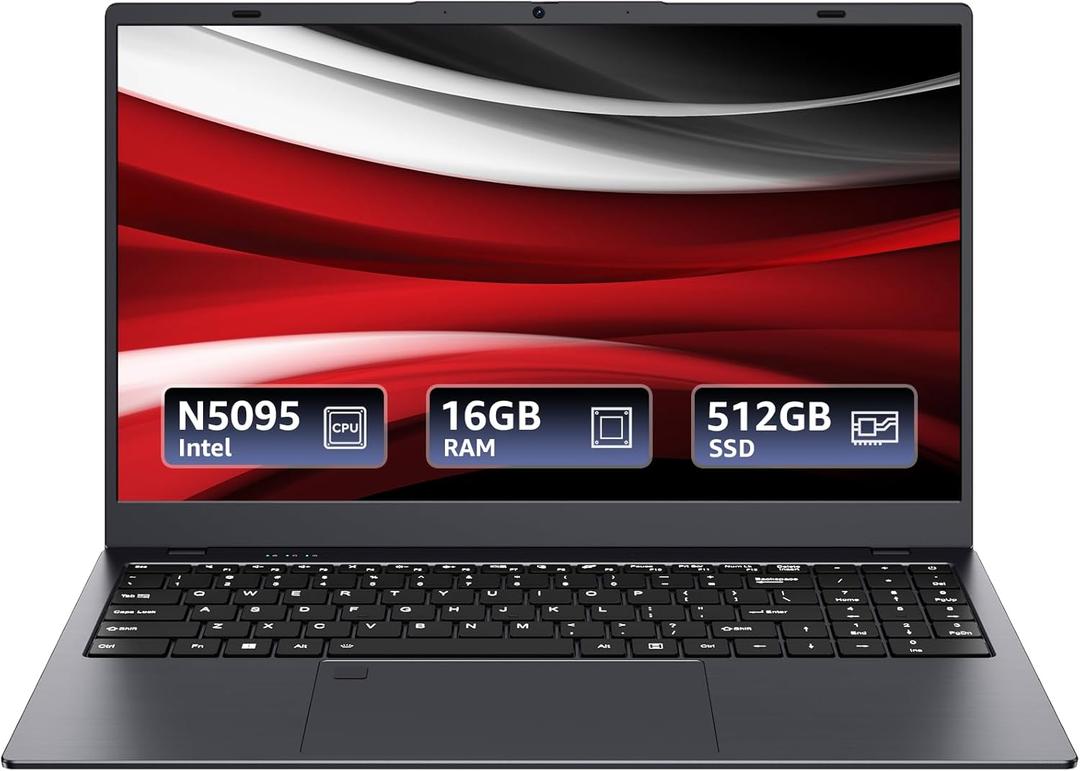 15.6" - N5095 Quad-Core, 16GB RAM 512GB SSD, FHD IPS Display, Dual-Band WiFi 2.4/5GHz, Bluetooth 4.2, Backlit Keyboard & Fingerprint