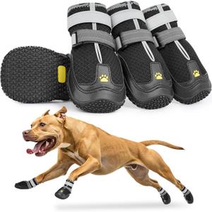 LUCKYPAW Dog Shoes for Large Medium Dogs, Breathable Dog Boots for Hot Pavement, Paw Protectors for Summer Walking Hiking Winter Snow Outdoor, Non Slip Reflective Booties for Hardwood Floor (Black, 5) (Size5: 2.4" x 2.8" (W*L))