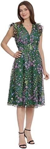 Maggy London Women's V-Neck Garden Floral Embroidered Dress Colorful Feminine Party Event Occasion Guest of, 14