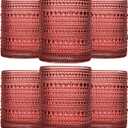 Red Vintage Hobnail Drinking Glasses Set of 6, Embossed Water Tumbler 12oz, Kitchen & Bar Beaded Glass Cups, Beverage Glass Cups for Water, Beer, Juice, Cocktail Glassware, Red