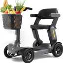 Glashow S3 Folding Mobility Scooter for Seniors & Adults 4-Wheel All-Terrain Electric Scooter, 25 Mile Range, 6 MPH, 265 lb Capacity, Reverse, LED Lights & Basket Gray