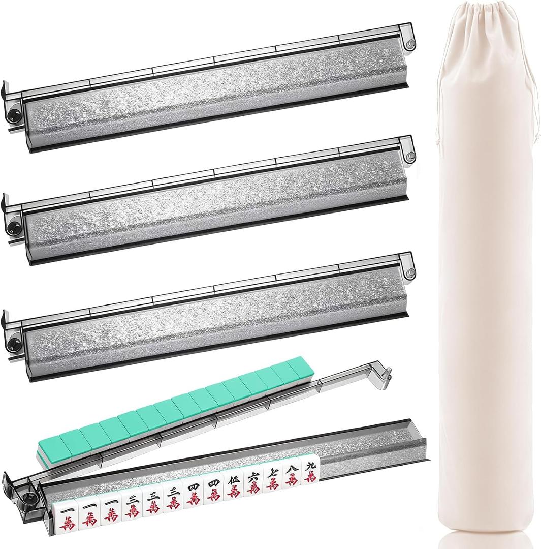 Mahjong Racks with Pushers, Mahjong All-in-One Tile Pushers and Racks, Acrylic American Majiang Tile Holders Accessories, Set of 4, Sparkling Black