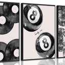 3Pcs Trendy Black White Canvas Wall Art Lucky 8 Ball Wall Decor Pictures Disco Ball Poster Prints Record Painting Artwork for Dormitory Bedroom Living room Preppy Decoration 12x16in No frame (16L"x12W")