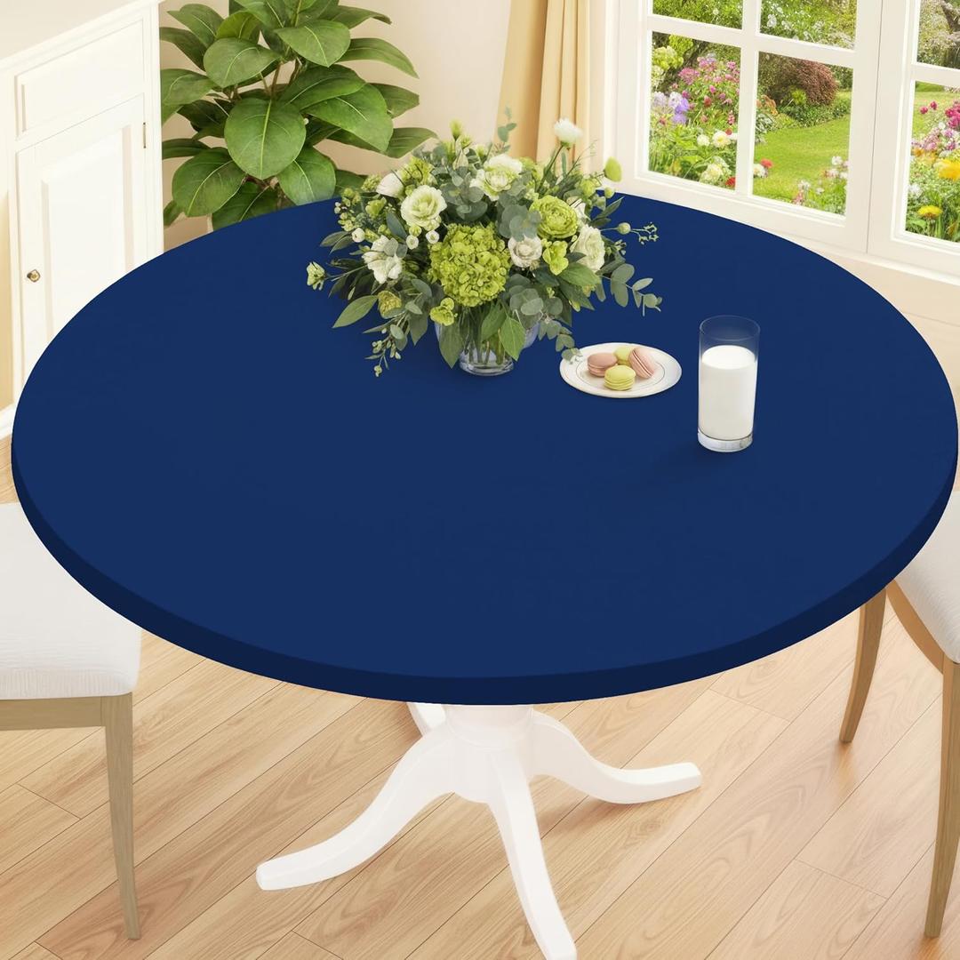 Smiry Round Spandex Tablecloth, Elastic Fitted Washable Tablecloths for 57"-68" Tables, Waterpoof Stretch Picnic Table Cover for Dining, Indoor and Outdoor, Navy