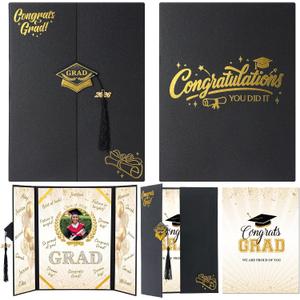 Pasimy Graduation Guest Book 2026 Black Gold Signature Board Sign in Book with Photo Frame Tassel for Class of 2026 Graduate Party Decorations High School College Graduation Gifts