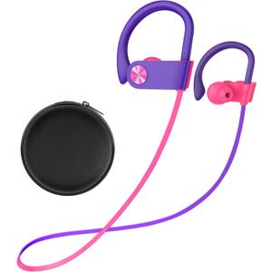 Stiive Bluetooth Headphones, 5.3 Wireless Sports Earbuds IPX7 Waterproof with Mic, Stereo Sweatproof in-Ear Earphones, Noise Cancelling Headsets for Gym Running Workout, 16 Hours Playtime - RedPurple