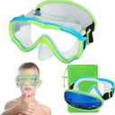Swim Goggles Kids 6-14, Diving Mask No Tangle StrapWater Goggles Nose Cover for JR / Youth (1PK - Blue & Green)
