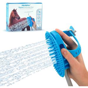 Aquapaw 5-in-1 Horse Bathing Tool & Curry Comb for Washing, Spraying, Scrubbing, Massaging & Grooming | Includes 3 Foot Garden Hose & Adapter | 1 Size Fits All - Great for Horses, Livestock & Big Dogs (X-Large, Blue)