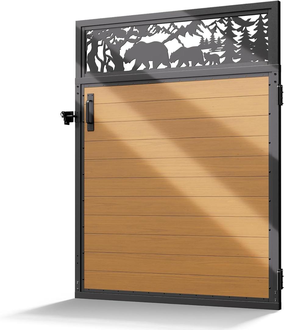 4x5FT(46.8" x 59") 201 Stainless Steel Fence Gate Kit Heavy Duty, Anti Sag Metal Fence Gate Frame Kit with Aluminum Board, Morden Garden Gate Hardware Kit Outdoor (Left/Right Free-Installation)