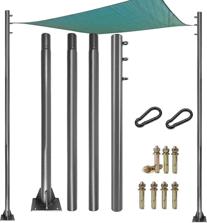 JENCEAILL Sun Shade Sail Poles 3M Sun Shade Sail Canopy 2 Pin Outdoor Heavy Duty Steel Post Suitable for Garden/Yard/Pool/Patio (2 Poles 3m)