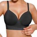 Popilush Bras for Women No Underwire Supportive Push Up Bralettes Wireless Full Coverage Plus Size T-Shirt Bra (Large, Black)