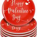 Funnymoom 6 Pack 6 Inch Happy Valentine Heart Ceramic Plates Red Heart Tableware Reusable Dinnerware Dessert Plates for Valentine Celebration Wedding Party Supplies