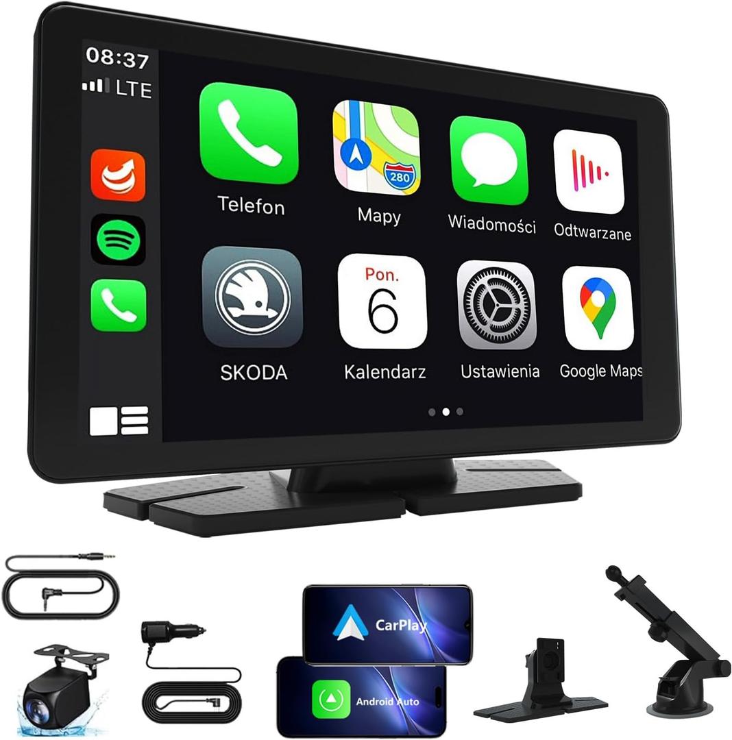 7" HD Carplay Screen for Car, Portable Wireless Apple Android Auto Car Play Stereo with Voice Control, Backup Camera, Mirror Link, Bluetooth GPS