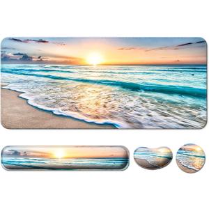 Keyboard Wrist Rest + Mouse Pad with Wrist Support + Desk Mat + Coaster 4 in 1 Set, XXL Large Gaming Mousepad Cute Ergonomic Mouse Pads for Desk Computer Laptop Office Decor-Beach