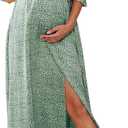 Floral Maternity Dress Square Neck Puff Sleeve Smocked Boho Photoshoot Baby Shower Pregnancy Dresses (Medium, Sage Green)