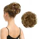 BARSDAR 100% Human Hair Bun Extension - Real Human Hair Highlight Messy Bun Scrunchie for Women - Elastic Wavy Small Updo Chignons Hairpieces Soft Natural Looking Daily, Brown with Blonde Highlight