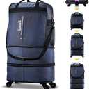 LUGGEX Suitcases with Wheels, Expandable Collapsible Luggage Rolling Travel Duffle Bag without Telescopic Handle, Foldable Large Weekender Bag for Men Women, Blue