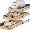 DINDON 3 Tier Pull Out Cabinet Organizer 14W X21D Slide Out Shelves With Shelf Liner for Kitchen Wood Roll Out Drawers Pantry Organization