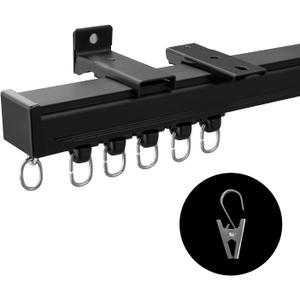 Ceiling Curtain Track Ceiling and Wall Mounted Heavy-Duty Curtains Rails Room Divider Curtains Shower RV Tracks Ceiling Sliding Curtain Rods With Clips,Black 9ft
