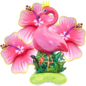 4Pcs Tropical Flamingo Balloons Set, 46 Inch Flamingo & 33 Inch Hibiscus Flower Balloons, Hawaiian Luau Party Decorations, Aloha Summer Pool Party Decor, Flamingo Balloons for Beach Birthday