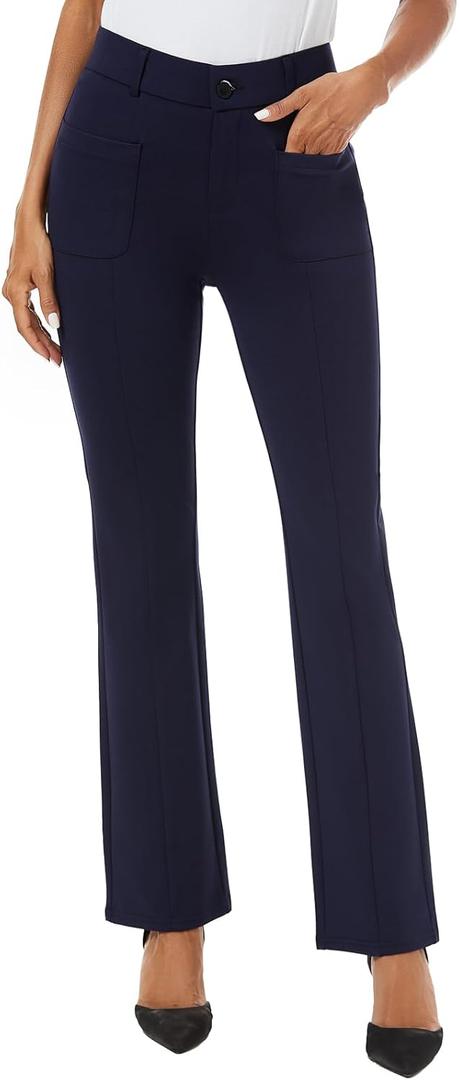 iChosy Women's High Waist Stretchy Bootcut Dress Work Slacks Pants with Pockets Navy, Size 10