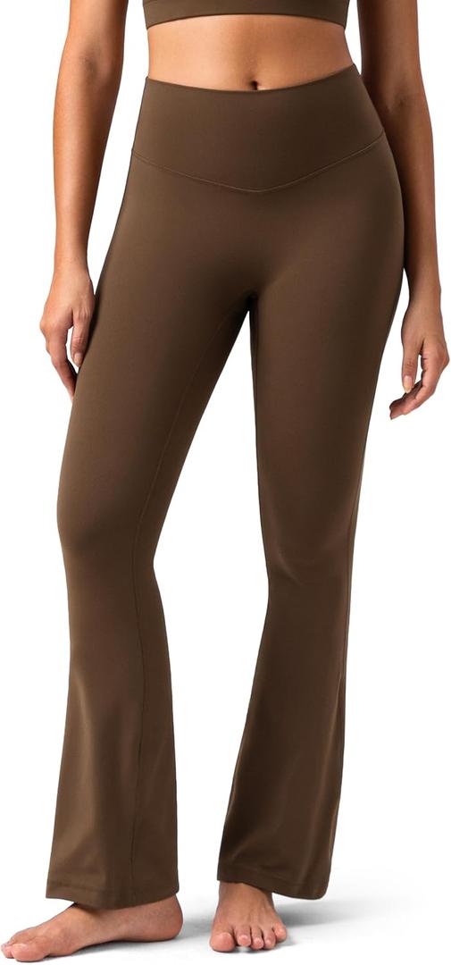 Colorfulkoala No Front Seam Flare Leggings Dreamlux High-Waisted Workout Yoga Pants for Women 27.5"/ 29.5"/ 31.5" Inseam (Small, Cocoa)