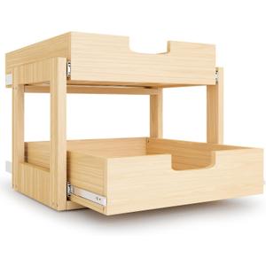 Pull Out Cabinet Organizer, 26''W21''D16''H Soft Close Slide Out Wooden Pull out Drawers, Double Tier Slide out Wood Cabinet Organizer, for Base Cabinet Organization in Kitchen, Pantry, Bathroom (Two Layer)