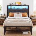 OLEVS Twin Bed Frame with LED Light Storage Headboard and Charging Station Type C, Metal Platform Bed Twin Size,No Box Spring Needed, Noise Free, Easy Assembly