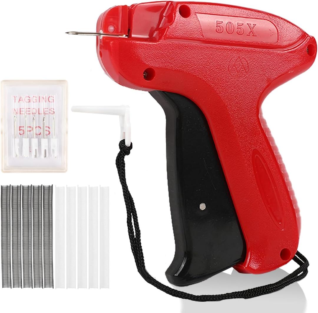 Stitch Gun for Clothes, Clothing Tag Gun, Quick Stitch Sewing Gun, Hemming Tool Kit with 6 Needles,1500 Black & 1500 White Fasteners, Red
