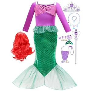 ZaisuiFun Princess Dress Up Mermaid Costume Little Girls Mermaid Dress Halloween Cosplay Costumes, Purple, 2-3 Years (Tag 100)
