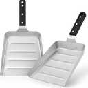 Griddle Scoop (2 Pcs), Joyfair Large Metal Spatula Burger Turner for Flat Top BBQ Grill, Heavy Duty Stainless Steel Food Shovel Grilling Accessories with Corrugated Surface for Outdoor (ABS Handle)