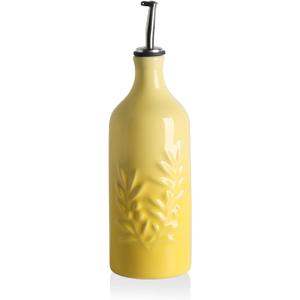 Sweejar Ceramic Olive Oil Dispenser Bottle, 20 Oz Relief Opaque Oil Cruet Protects To Reduce Oxidation, Suitable for Storage Soy Sauce, Coffee Syrup, Liquids, Set of 1 (Gradient Yellow)