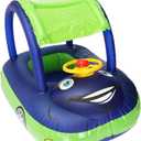 Baby Pool Float with Canopy Summer Steering Wheel Sunshade Swim Ring Car Inflatable Toys Infants Float Seat Boat for Kids Toddlers