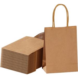 SUNCOLOR 25 Pieces 6" Mini Goodie Bags Brown Small Gift Bags with Handle for Party Favor Bags (Brown)