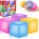 2 x 4 Pack Stress Cube Fidget Toys Large Size Squishy Stress Balls for Adults Kids, Sensory Calming Toys Slow Rising for Relaxation, Squishies Anxiety Stress Relief Toy with Thick Substance, Extra Large