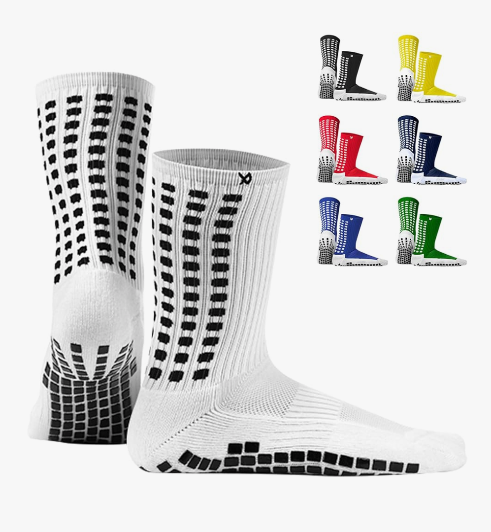Lux Dual Grip Socks - Soccer Grip Socks for Men and Women. GripArray Performance & Comfort White No Size