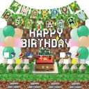 Pixel Birthday Happy Party Decorations - Pixel Theme Supplies Set Including Banner Balloons Tablecloth Cake Topper Cupcake Toppers Birthday Sign Party Decor Supplies for Kids, Boys, Girls