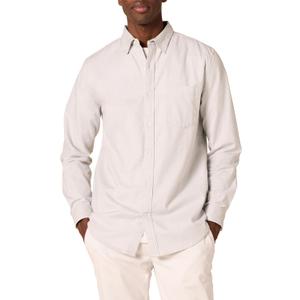 Amazon Essentials Men's Slim-Fit Long-Sleeve Stretch Oxford Shirt with Pocket (Large, Light Grey)