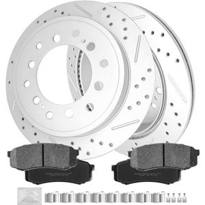 Rear Brake kit, Drilled & Slotted Brake Rotors and Disc Brake Pads fit for 2010-2021 Toyota 4Runner All Models 2010-2014 Toyota FJ Cruiser All Models 2010-2021 Lexus GX460