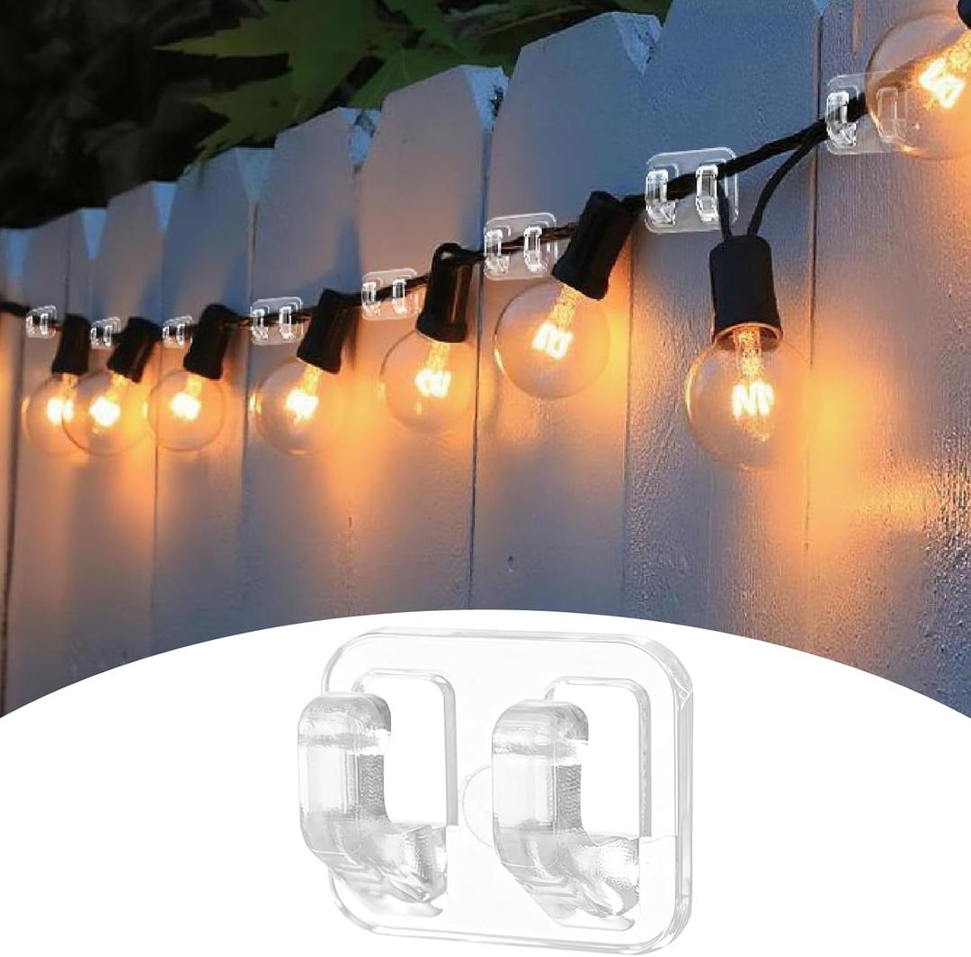 Hooks for Outdoor String Lights, 96 PCS Waterproof Christmas Light Clips Outdoor with Adhesive Strips, No Tools UV-Resistant String Light Hooks for Patio Decor