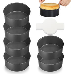 HONGBAKE 6 Inch Cake Pans for Baking, Round Small Layer Cake Pan Set with 120 Pieces Parchment Paper, Nonstick Circle Cheesecake Tin, 4 Pieces, Heavy Duty y
