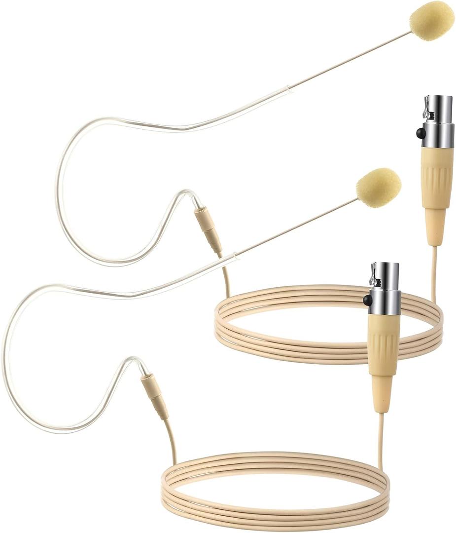 TOODOO in Ear Back Electric Microphone Mini XLR Mic Over The Ear Microphones Headset Microphone XLR with 4 Pin Mini XLR Cable Wire and Microphone Windscreens Compatible with Shure, Beige Color (2 Pcs)