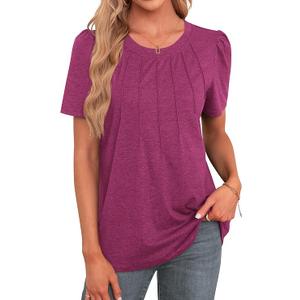 Agnes Urban Womens Tops Dressy Casual Short Sleeve Shirts Summer Loose T Shirts Trendy Tops Pleated Tunic Blouses 2XL