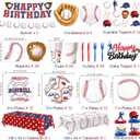 Baseball Birthday Decorations Set Includes Plates, Napkins, Cups, Cutlery, Toppers, Banner, Hanging Swirls, Tablecloths, Honeycomb Centerpieces, Foil Balloons for Baseball Party Decorations, Serves 24