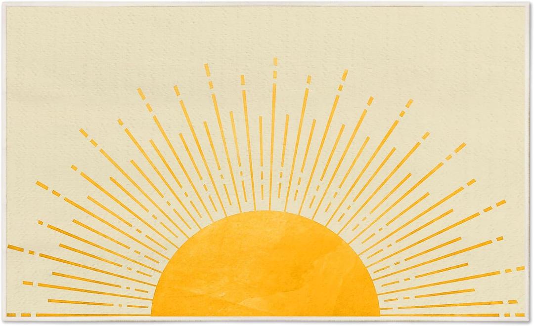 Boho Sunshine Washable Entry Rug, Mid Century Modern Abstract Sun Small Throw Rugs for Entryway Bedroom Bathroom Kitchen, Non-Slip Indoor Door Mat for Bedside Inside Front Door, 17x30 Inches
