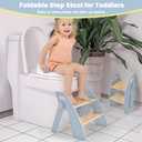 Wooden 2 Step Stool for Toddlers, Foldable 2-Step with Non-Slip Pads and Handles, Bamboo Step Stool for Kids Bathroom Sink and Potty Training, Kitchen Helper, Nursery Bedroom(Blue)