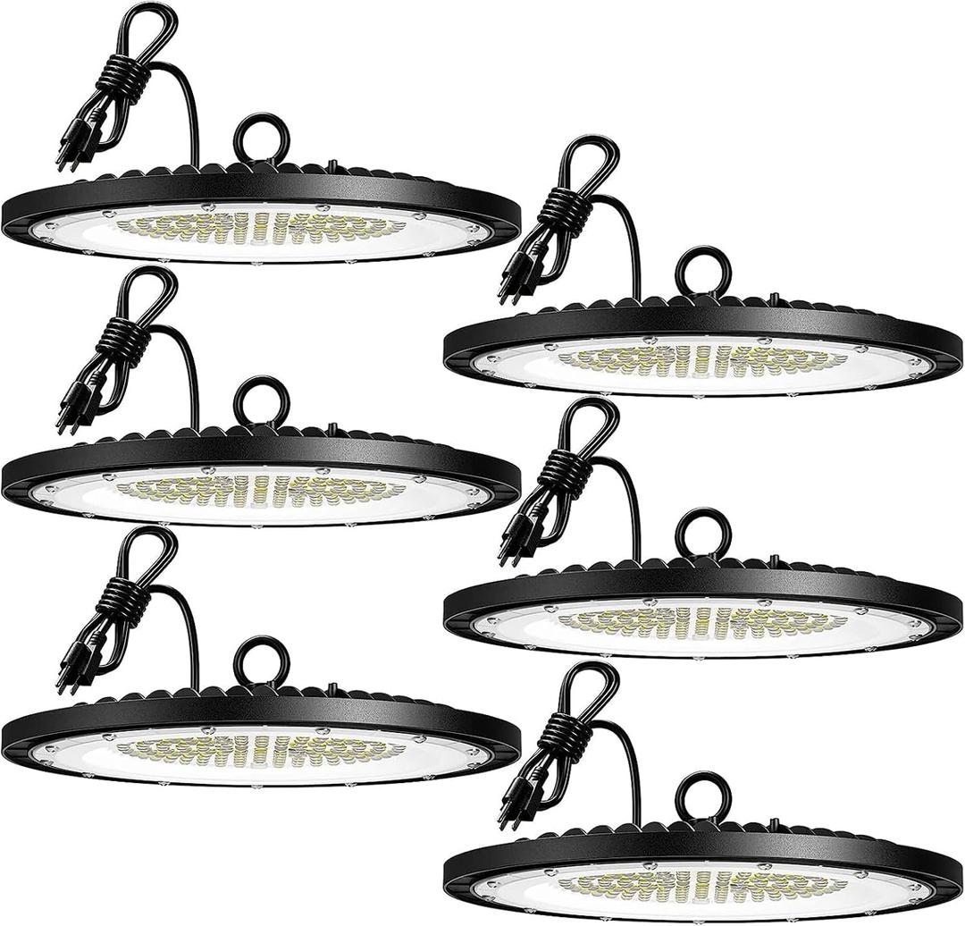 Amico UFO LED High Bay Light 150W 21000lm 5000K High Bay LED Shop Lights for Workshop Warehouse Barn with UL Listed US Hook 5' Cable Alternative to 650W MH/HPS for Commercial Lighting Fixture - 6 Pack